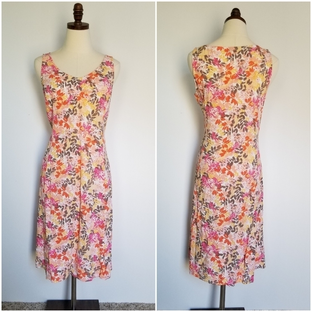 J Jill Orange Floral Sleeveless Sundress, size 12